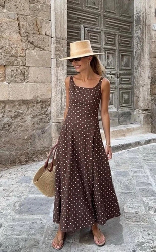 ZARA New WOMAN SS25 POLKA DOT MIDI DRESS BROWN / ECRU 8099/510 _XS S.M.L