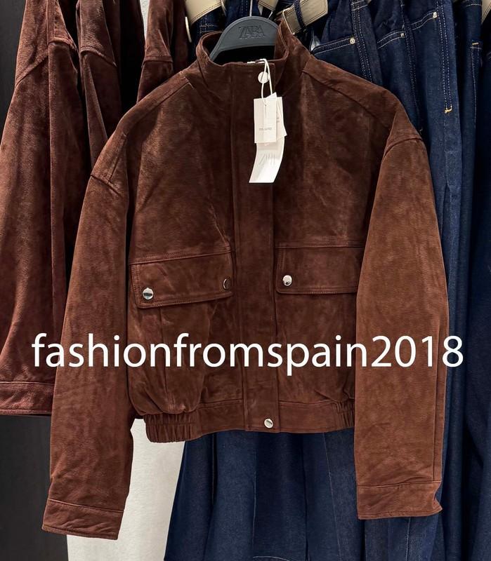 ZARA NEW WOMAN SUEDE LEATHER BOMBER JACKET WITH POCKETS BROWN MARL 3046/258/724