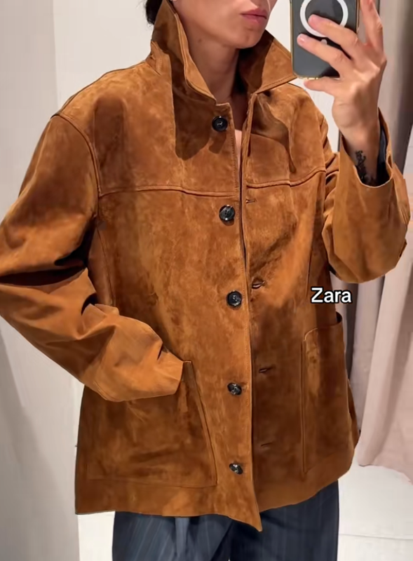 ZARA NEW WOMAN SUEDE LEATHER JACKET ZW LIMITED EDITION BROWN XS-XL 2969/061/700