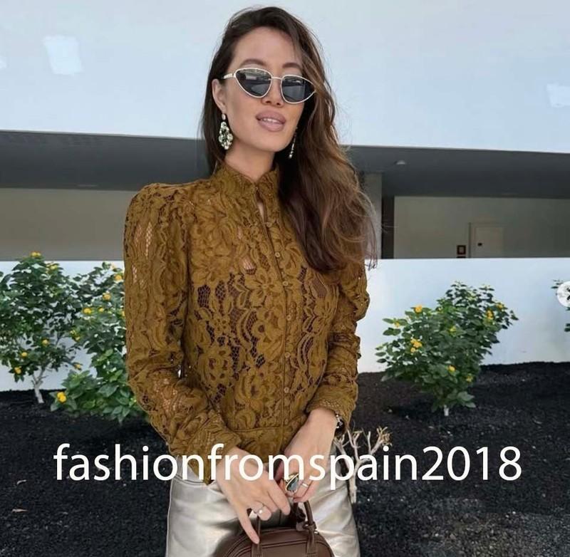 ZARA NEW WOMAN ZW COLL LACE JACKET WITH BALLOON SLEEVES GREEN XS-XL 1758/103/500