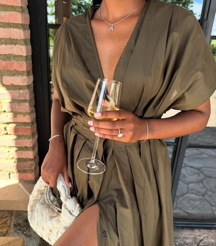ZARA NEW WOMAN ZW COLLECTION PLEATED MIDI DRESS DARK KHAKI XS-XL 2965/260/507
