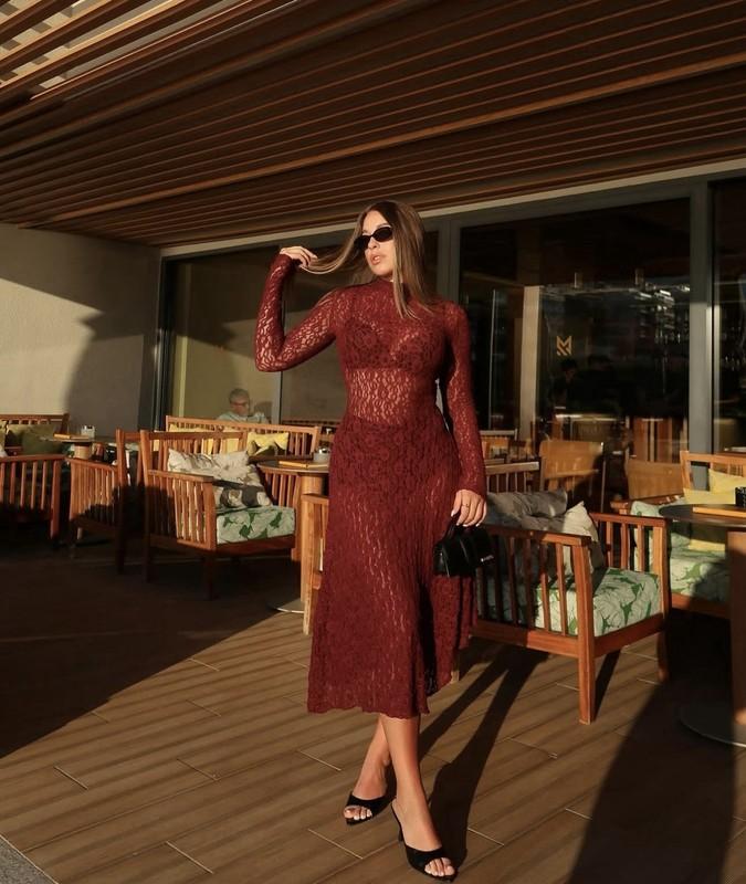 ZARA NWT WOMAN SS25 LACE MIDI DRESS BURGUNDY 4813/318