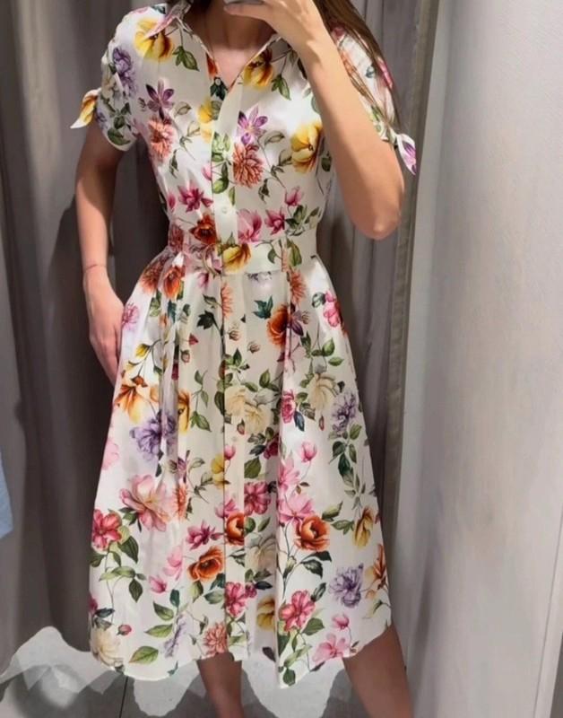 ZARA NWT WOMAN SS25 PRINTED POPLIN MIDI DRESS MULTICOLORED 2944/340