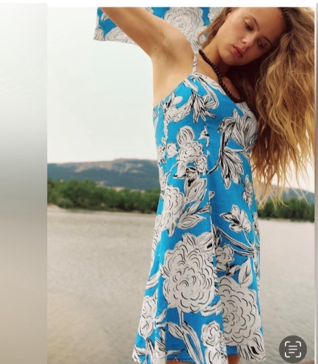 Zara Sz S Floral Linen Blend Blue Short Mini Straps NWT