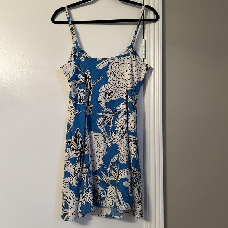 Zara Sz S Floral Linen Blend Blue Short Mini Straps NWT