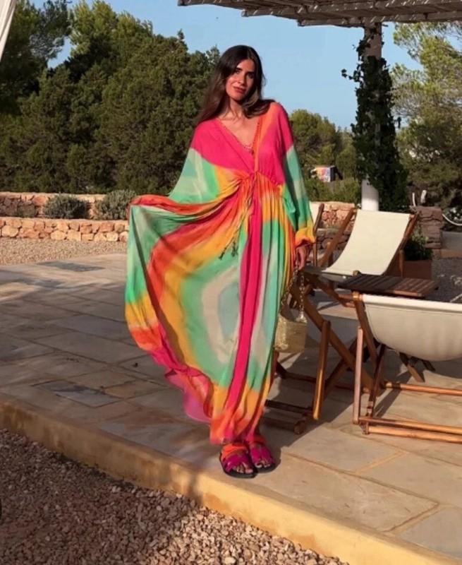 ZARA Tie Dye Dress With Beading Size M/L Rainbow Maxi Limited Edition 7521/254