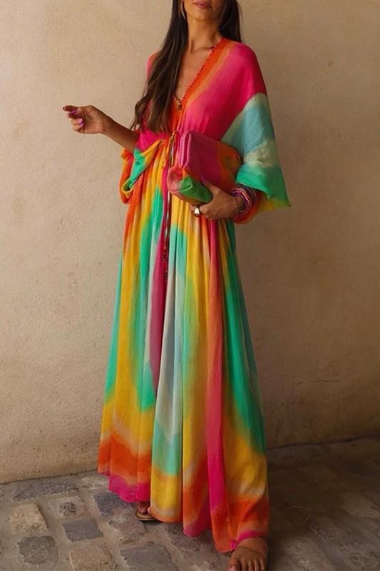 ZARA Tie Dye Dress With Beading Size M/L Rainbow Maxi Limited Edition 7521/254
