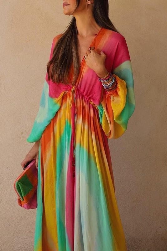 ZARA Tie Dye Dress With Beading Size M/L Rainbow Maxi Limited Edition 7521/254