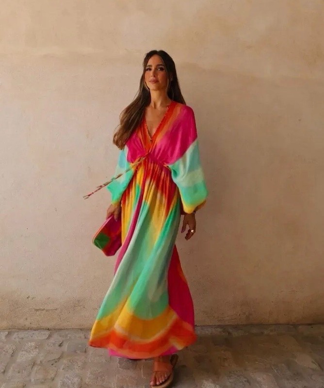 ZARA Tie Dye Dress With Beading Size M/L Rainbow Maxi Limited Edition 7521/254