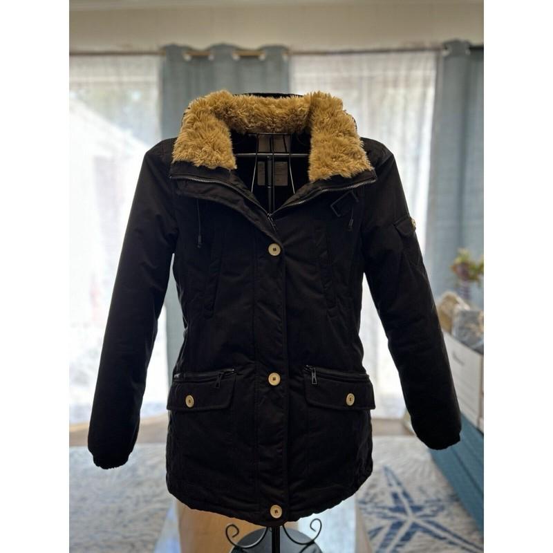 Zara Trafaluc Collection Jacket Women’s Large L Black Full Zip Hoodie Faux Fur