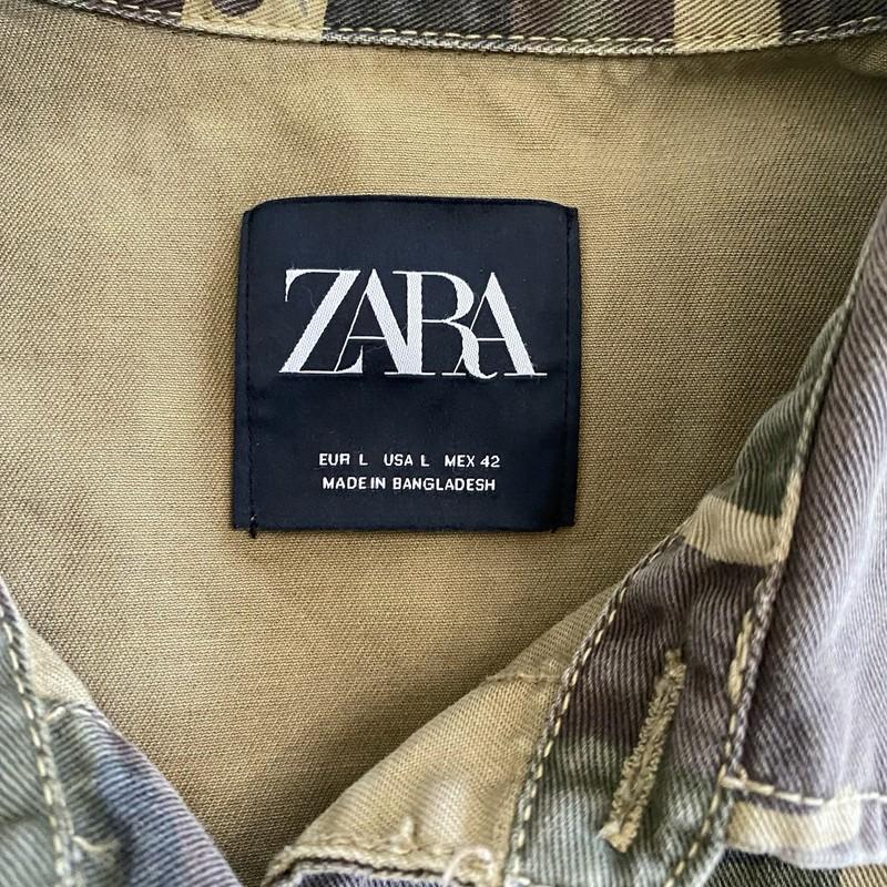Zara Trucker Jacket Size Large Green Camouflage Pockets