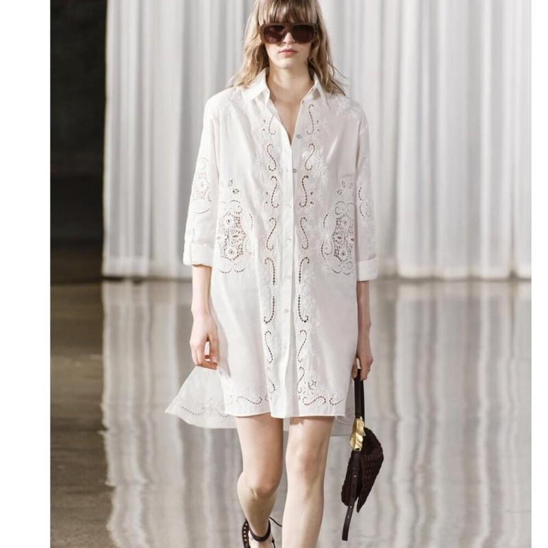 ZARA WOMAN $89 Cotton Embroidered OVERSIZE Shirt WHITE XS S M L XL NWT 5107/041