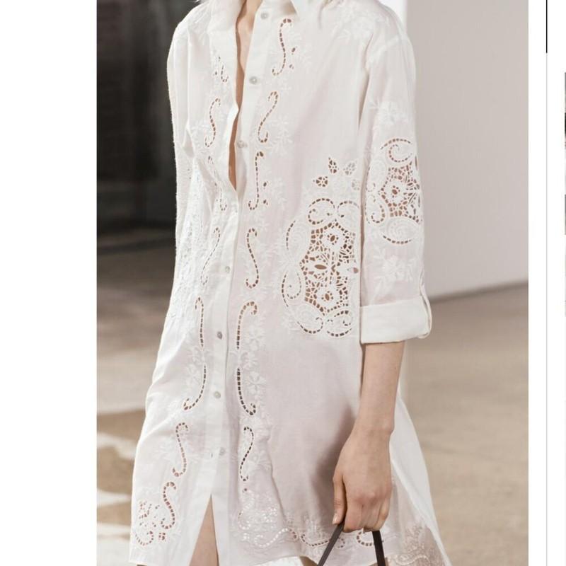 ZARA WOMAN $89 Cotton Embroidered OVERSIZE Shirt WHITE XS S M L XL NWT 5107/041