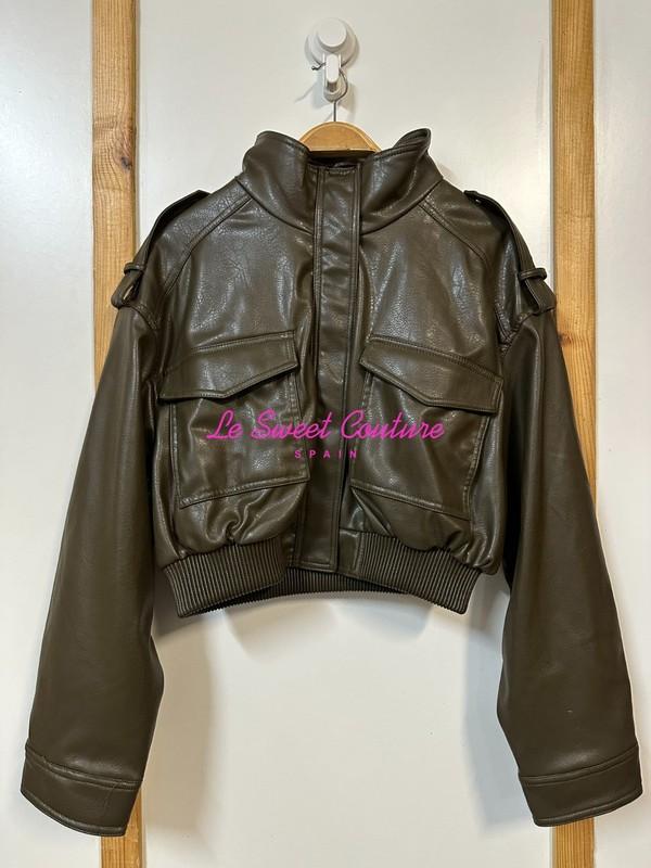 ZARA WOMAN NWT FW25 FAUX LEATHER CROP JACKET MID KHAKI 4749/701/533