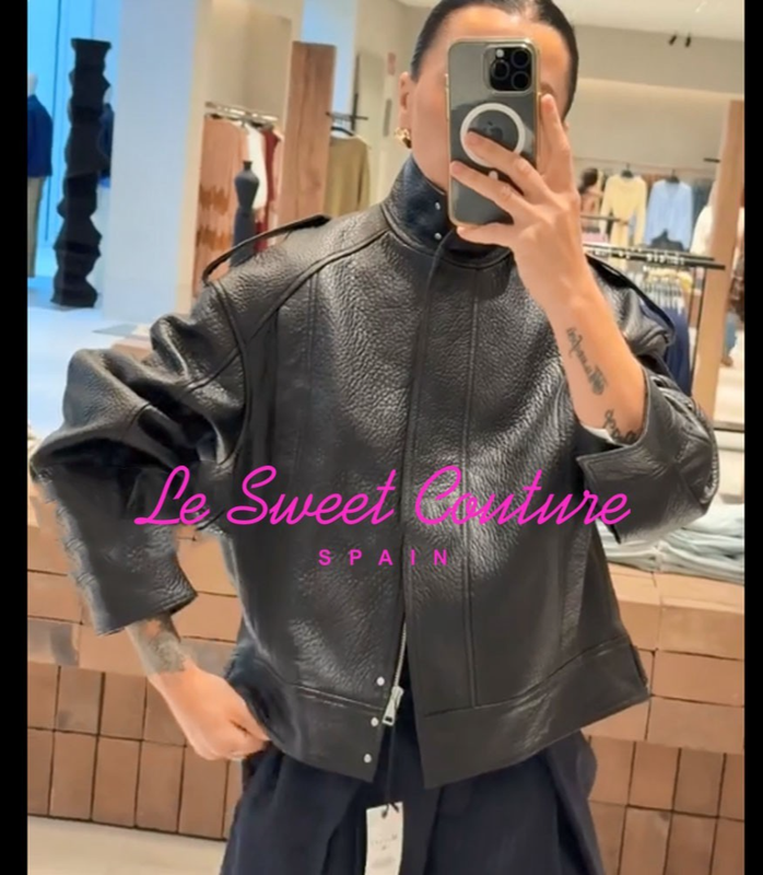 ZARA WOMAN NWT FW25 LEATHER BOMBER JACKET BLACK LIMITED EDITION 2969/064/800