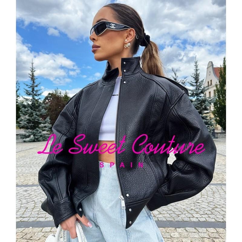 ZARA WOMAN NWT FW25 LEATHER BOMBER JACKET BLACK LIMITED EDITION 2969/064/800