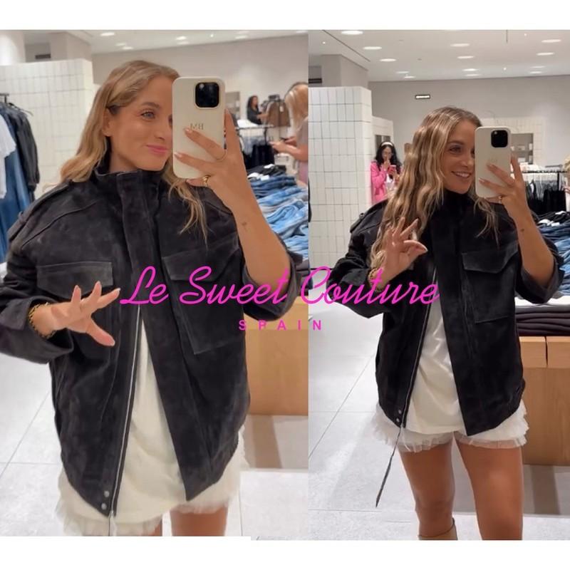 ZARA WOMAN NWT FW25 SUEDE LEATHER JACKET CHARCOAL 4341/770/822