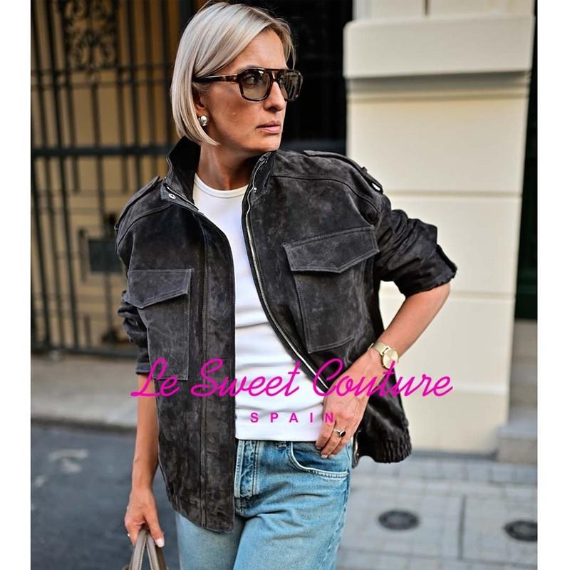 ZARA WOMAN NWT FW25 SUEDE LEATHER JACKET CHARCOAL 4341/770/822