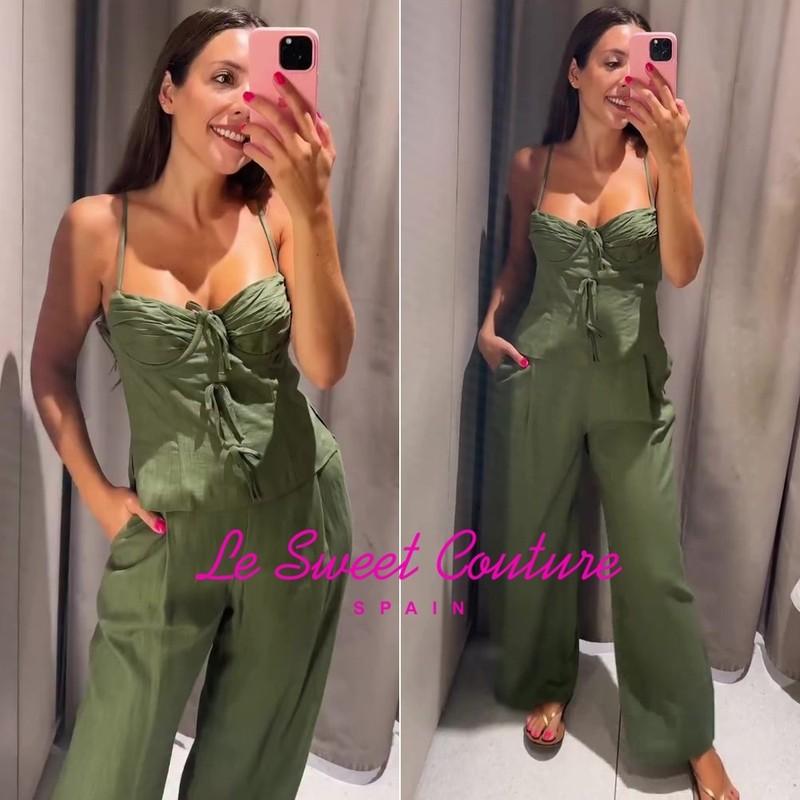 ZARA WOMAN NWT SS25 KHAKI LINEN BOW STRAP JUMPSUIT ALL SIZES 8447/734/505