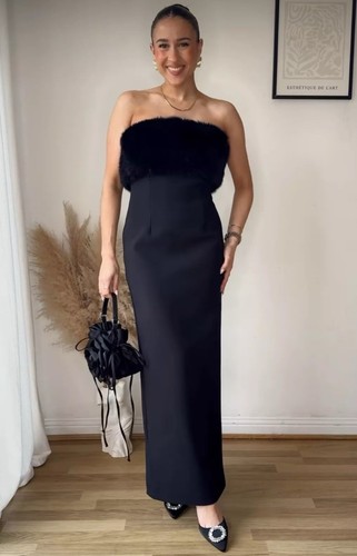 ZARA WOMEN FW24 BLACK CONTRASTING FAUX FUR MIDI DRESS_SIZE S M L 4722/243 NWT