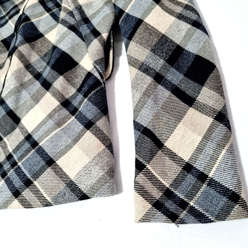 Zara Women Jacket Beige Black Full Zip Checked Shoulder Padded Size S Small