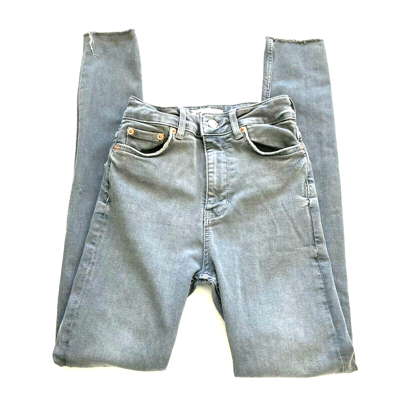 Zara Women's Jeans Size 2 Gray Super Skinny High Waist Distressed Hems