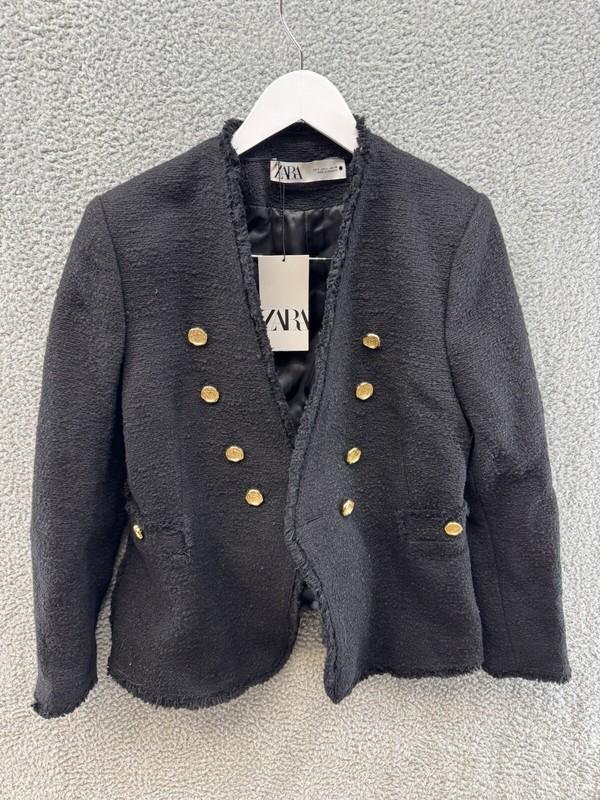 Zara Women's Size L Black Gold Button Up Over Jacket NWT