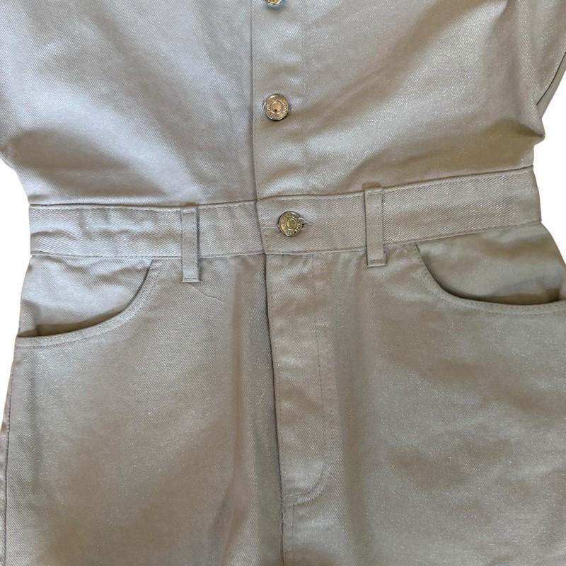Zara Womens Light Blue Jean Metallic Shimmer Button Front Romper Size S