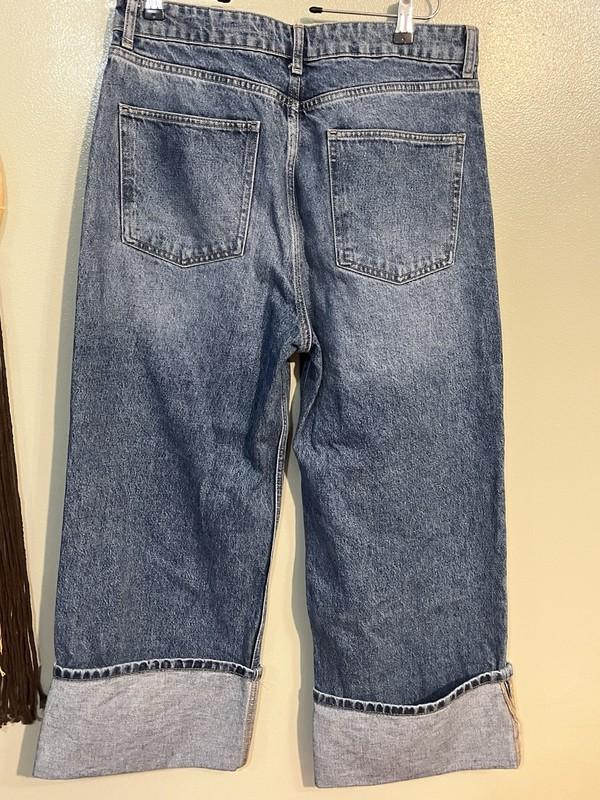 Zara Womens Wide Leg Cropped 100% Cotton Blue Denim Jeans Size 12
