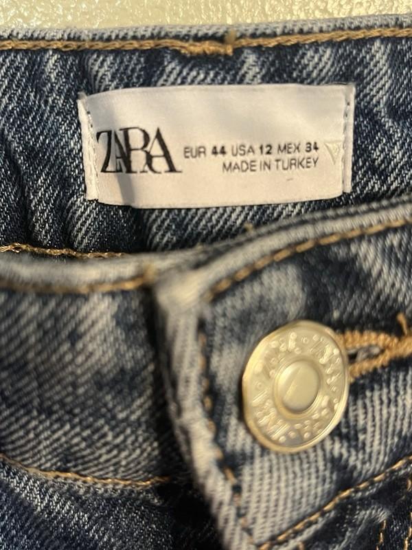 Zara Womens Wide Leg Cropped 100% Cotton Blue Denim Jeans Size 12