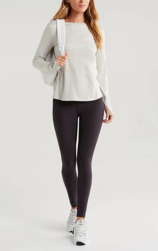 Zella Women’s Liana Soft Lite Long Sleeve T-Shirt In Grey Moonbeam Size L New