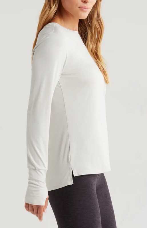 Zella Women’s Liana Soft Lite Long Sleeve T-Shirt In Grey Moonbeam Size L New