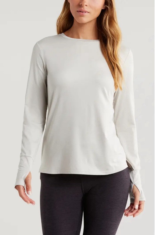 Zella Women’s Liana Soft Lite Long Sleeve T-Shirt In Grey Moonbeam Size L New