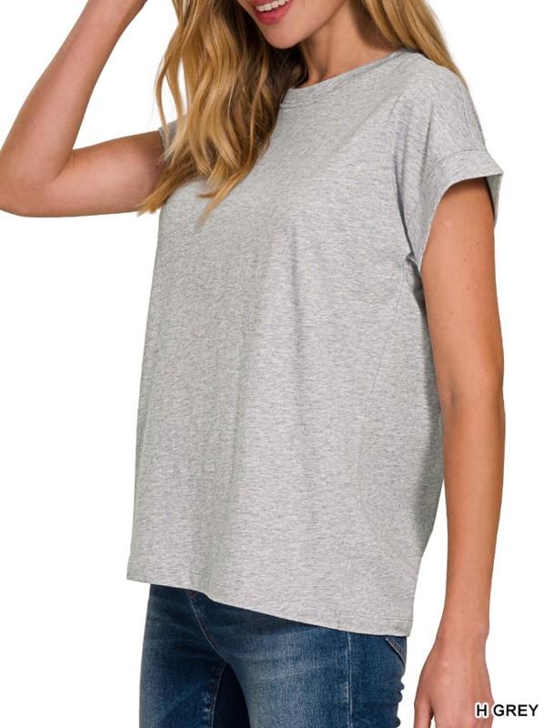 ZENANA 3315 100% COTTON Folded Sleeve T-shirt Round Neck S M L