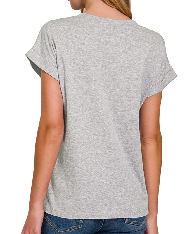 ZENANA 3315 100% COTTON Folded Sleeve T-shirt Round Neck S M L