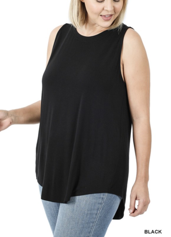 ZENANA 5536 PLUS Sleeveless Round Neck Tunic Tank Top Hi-Lo Hem Sizes 1X 2X 3X