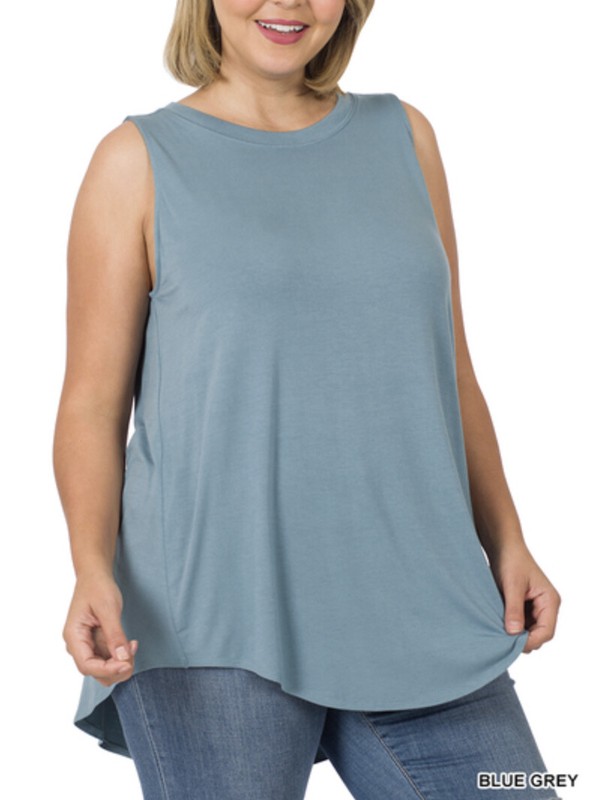 ZENANA 5536 PLUS Sleeveless Round Neck Tunic Tank Top Hi-Lo Hem Sizes 1X 2X 3X