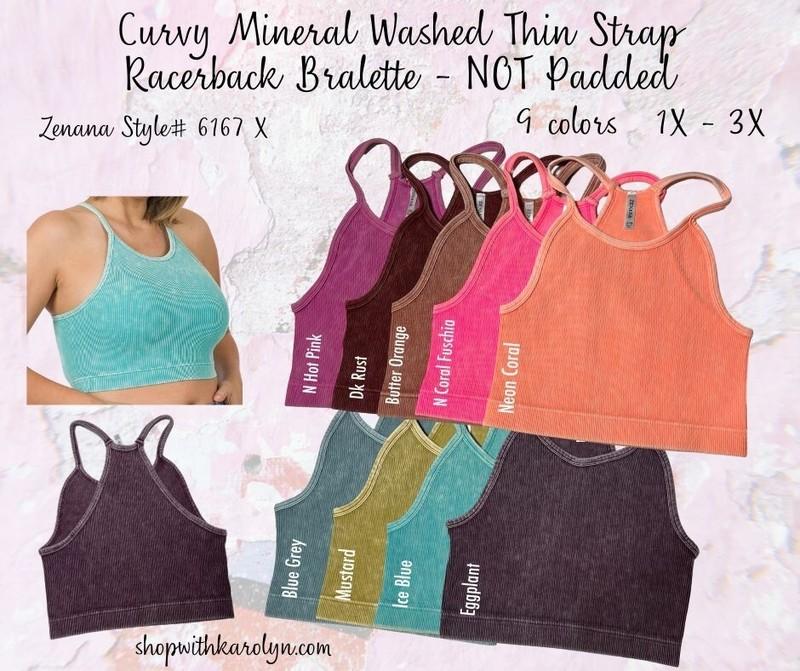 Zenana Curvy Mineral Wash Ribbed Racerback Brami Crop top 1X-3X 40A-48DD 6167