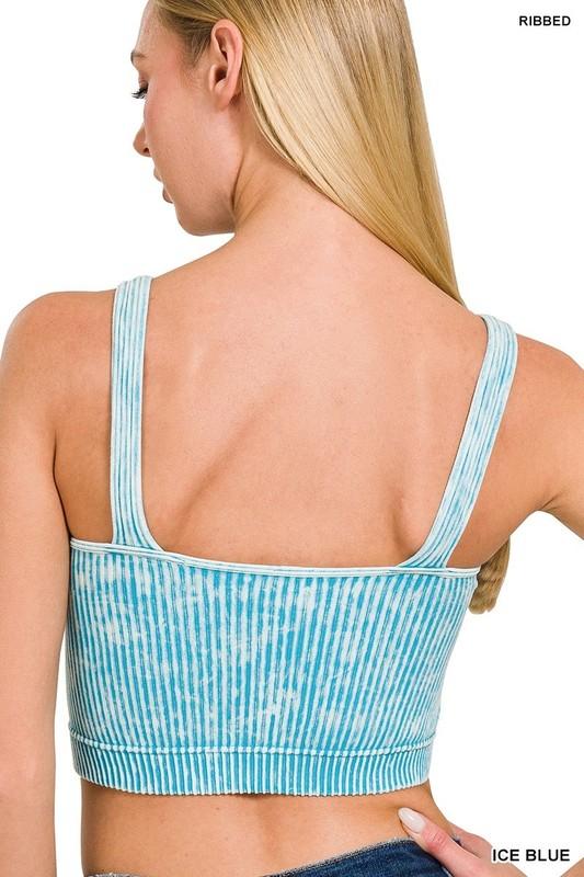 Zenana Ribbed Mineral Wash V Neck Bralette Brami PADDED Crop S-XL 32A-40DD #6175