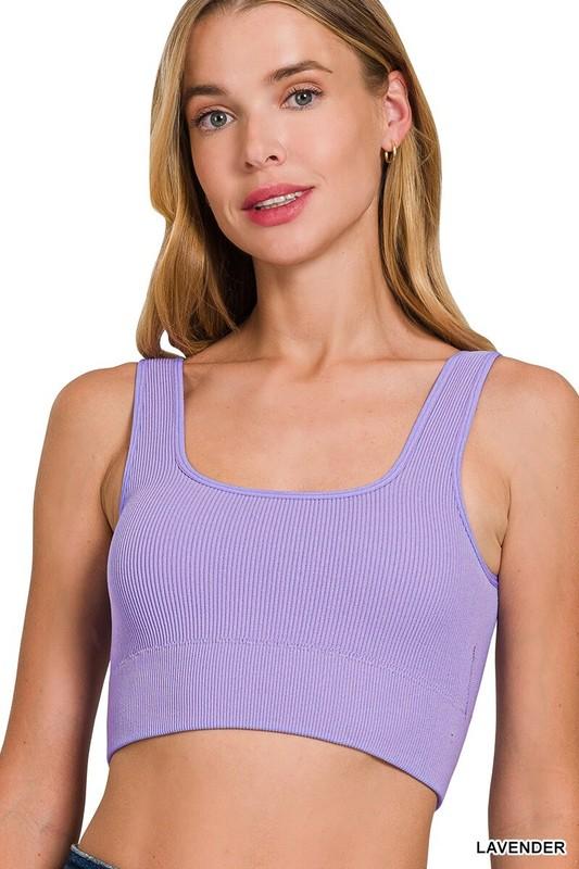 Zenana Ribbed Padded Bralette Brami Square Neck Crop Top S-XL 16 Colors 6134