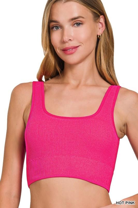 Zenana Ribbed Padded Bralette Brami Square Neck Crop Top S-XL 16 Colors 6134