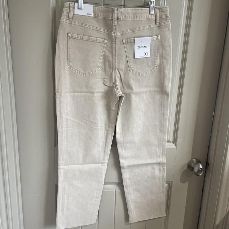 Zenana XL Beige Jeans With Pockets And Raw Hem