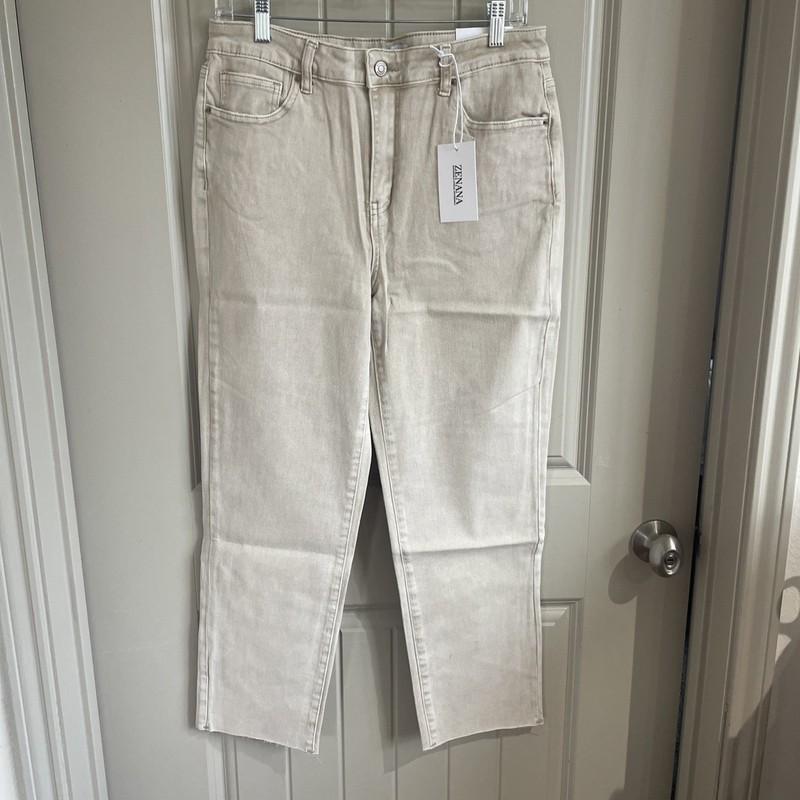 Zenana XL Beige Jeans With Pockets And Raw Hem