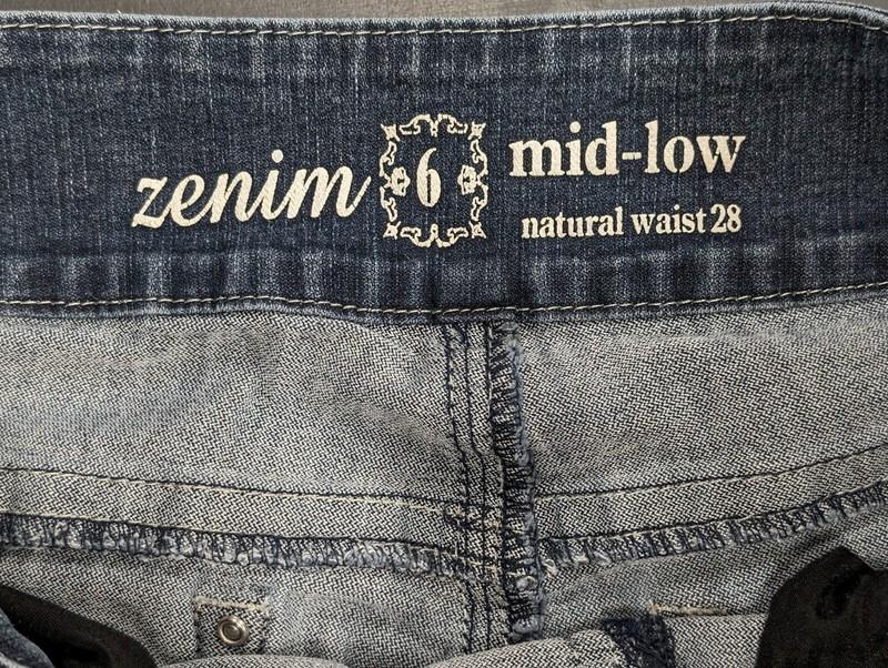 Zenim Size 6 Denim Jegging Pants Embellished Pockets Mid-Low Natural Waist 28