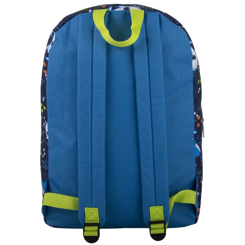 15 Inch Playful Shark Printed Backpack With Matching Velcro Closure Lunchbag