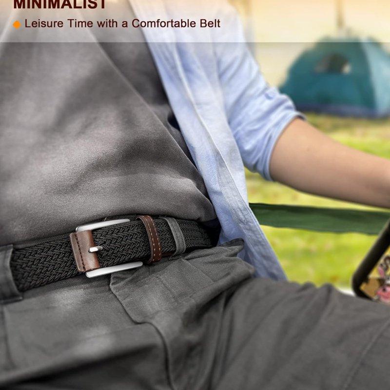 2 Pieces Men's Belts Men's Gifts Elastic Woven Mesh Belts Suitable For Casual Golf And Jeans High-quality Finish Versatile Accessories