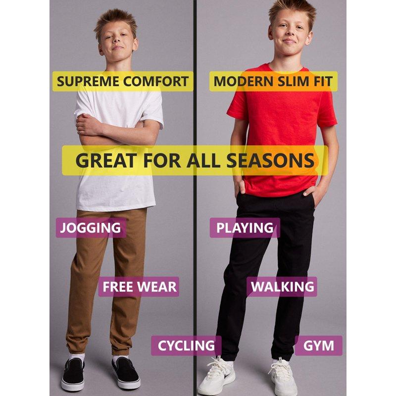 3-Pack Boy's Slim Fitting Cotton Stretch Classic Twill Joggers