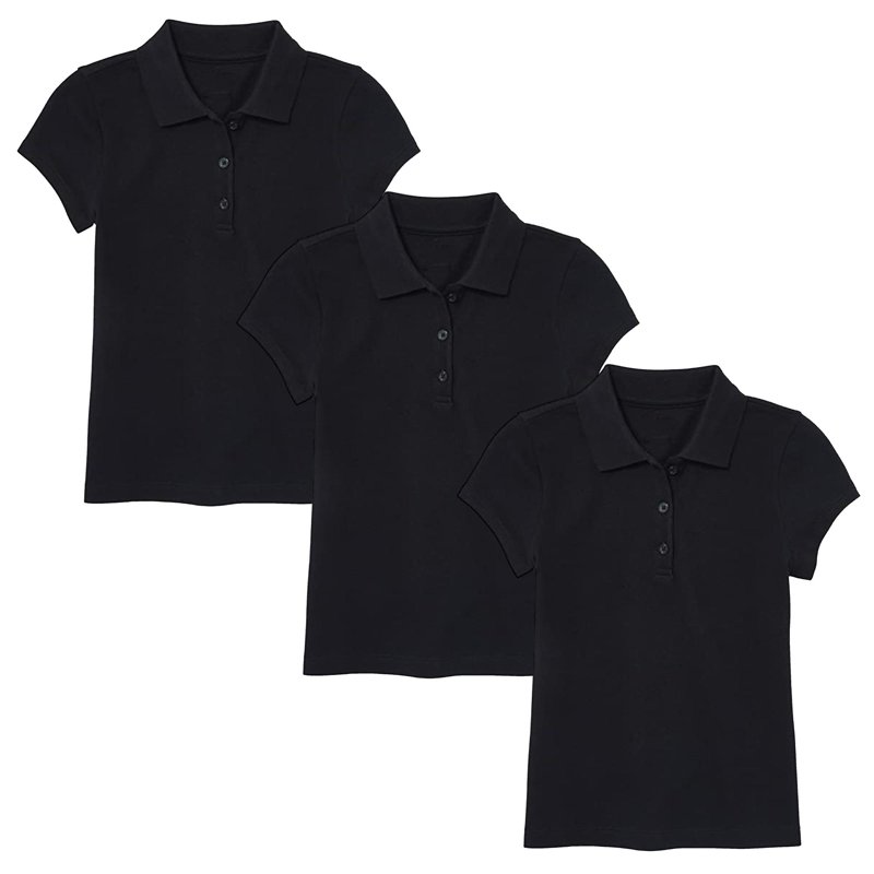 3-Pack Girl's 3-Button Short Sleeve Stretch Pique Polo Shirts School Uniform (4-20)