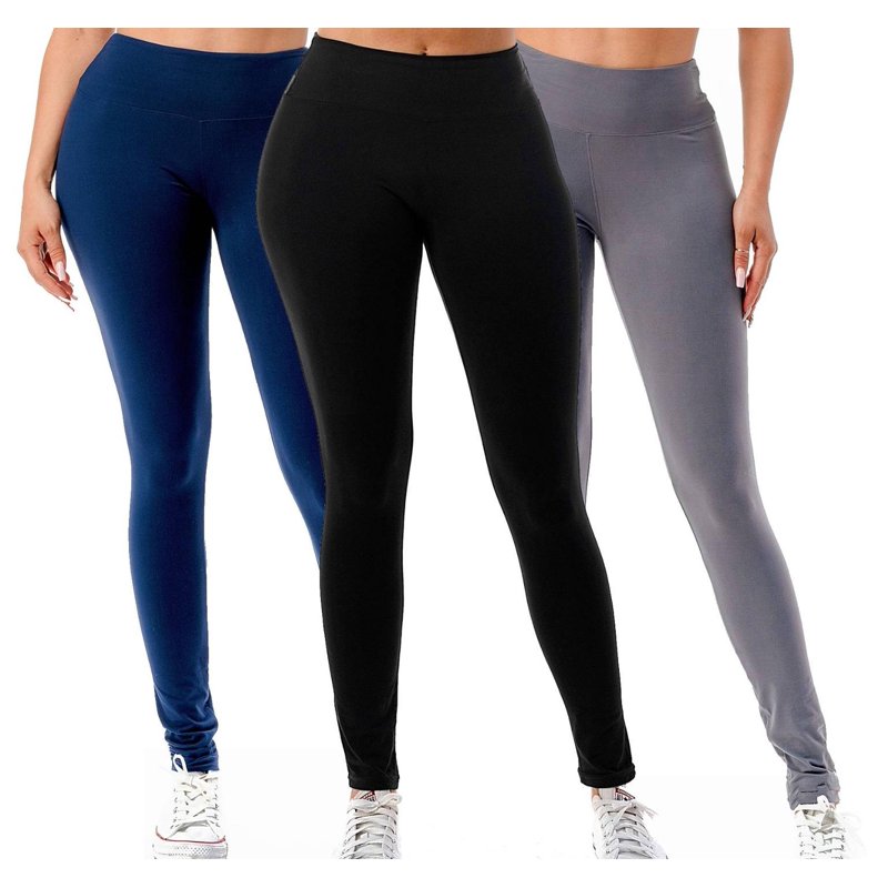 3 Pack Women's High Waisted Leggings Ultra Soft Wide Waistband Pants S-3XL Plus Size Available