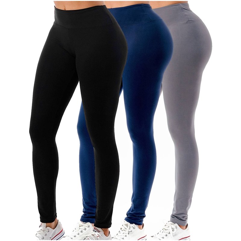 3 Pack Women's High Waisted Leggings Ultra Soft Wide Waistband Pants S-3XL Plus Size Available